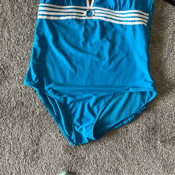 Anne cole swim suit womens 18 blue white one piece plus size summer beach swim - Picture 2 of 12
